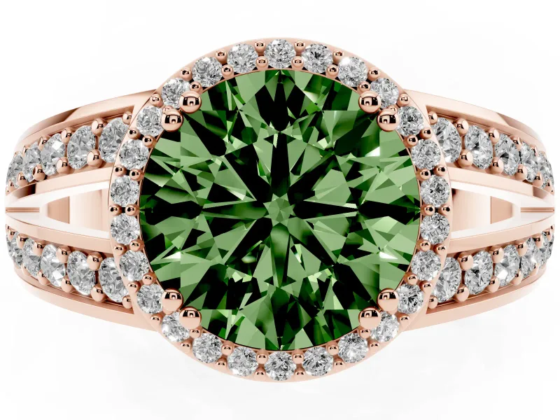 Round Halo Engagement Ring Setting for a Fancy Green Lab-Grown Diamond | Split Shank | Rose Gold