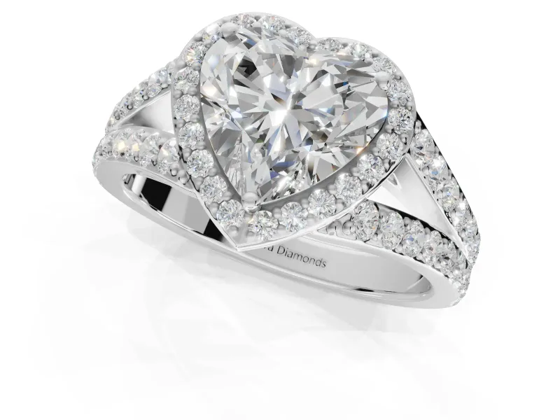 Heart-Shaped Halo Pavé Engagement Ring Setting | Narrow Split Shank | White Gold