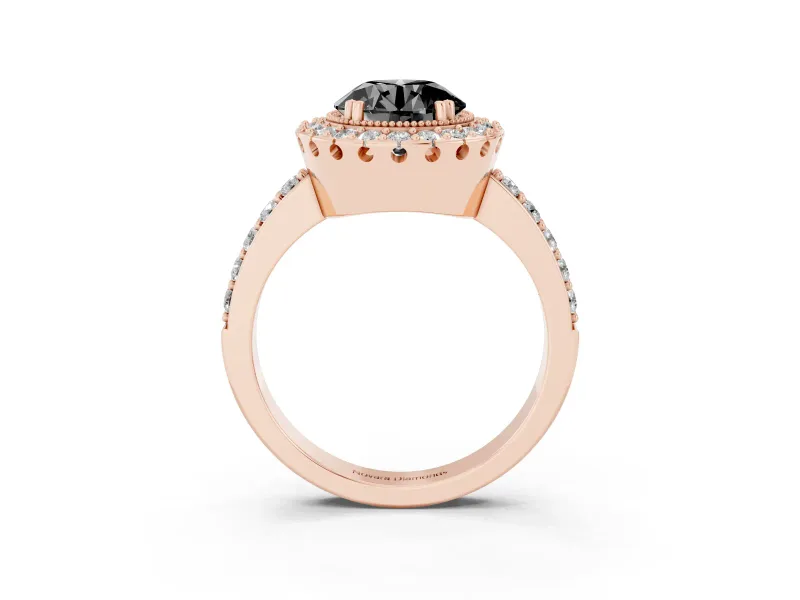 Round Vintage Milgrain Halo Engagement Ring Setting for a Black Center | Pierced Gallery | Rose Gold