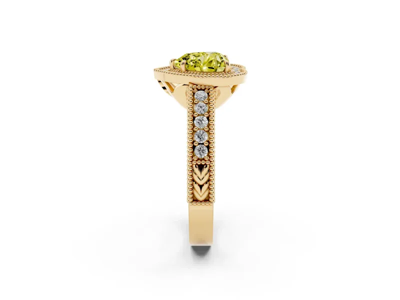 Heart-Shaped Milgrain Halo Engagement Ring Setting for a Fancy Yellow Lab-Grown Diamond | Yellow Gold