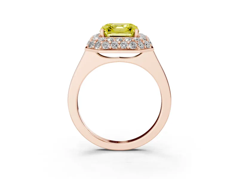 Asscher Cut Pave Halo Engagement Ring Setting for a Fancy Yellow Lab-Grown Diamond | Slim Plain Band | Rose Gold