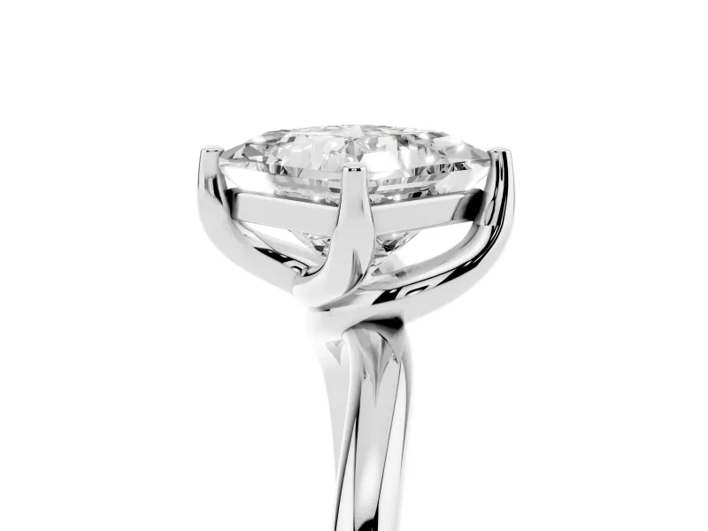 Princess Cut Bypass Solitaire Engagement Ring Setting | Plain Band | Platinum