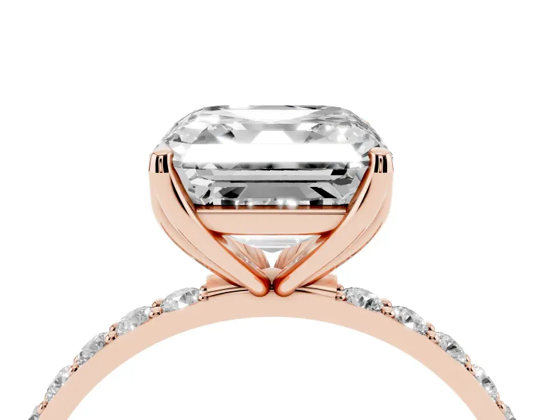 Asscher Cut Pave Solitaire Engagement Ring Setting | Fine Line Pave Band | Rose Gold