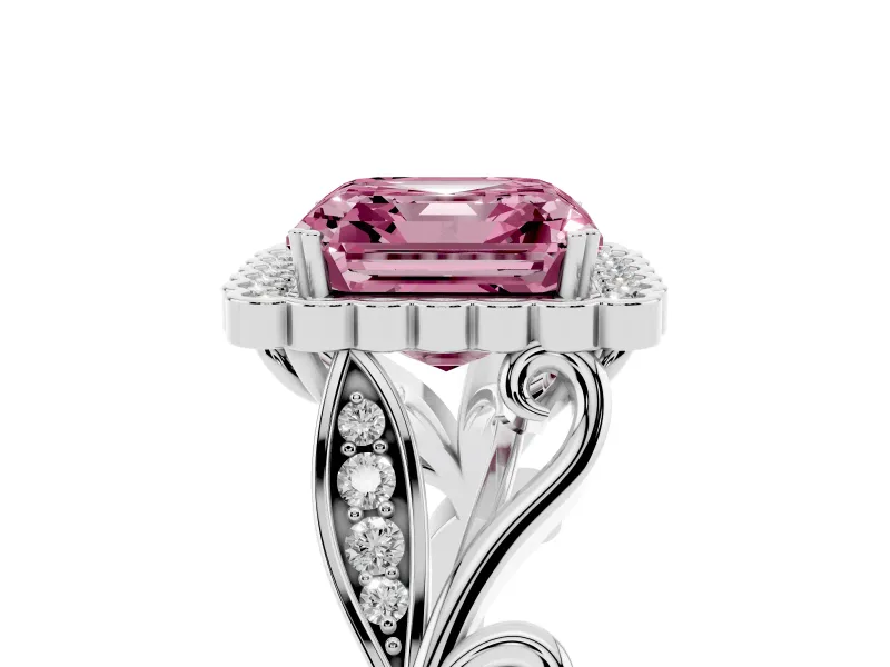 Asscher Cut Leaf Halo Engagement Ring Setting for a Fancy Pink Lab-Grown Diamond | Platinum