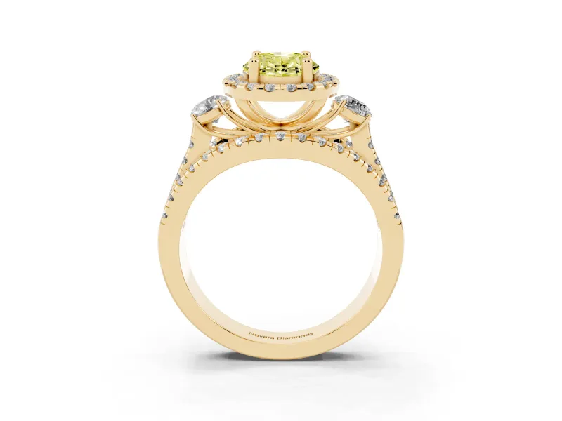 Oval Halo Split Shank Engagement Ring Setting for a Fancy Yellow Lab-Grown Diamond | Round Side Stones | Yellow Gold