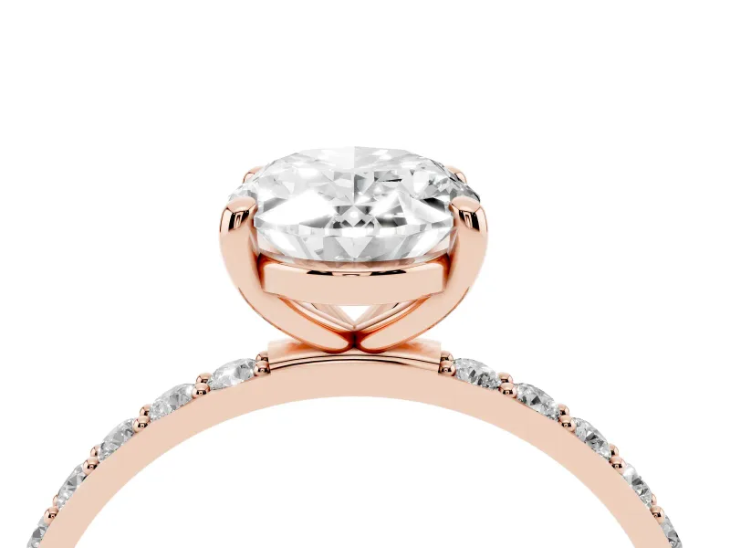 1.5 Carat Oval Lab-Grown Diamond Solitaire Engagement Ring | Pavé Shoulders | Rose Gold