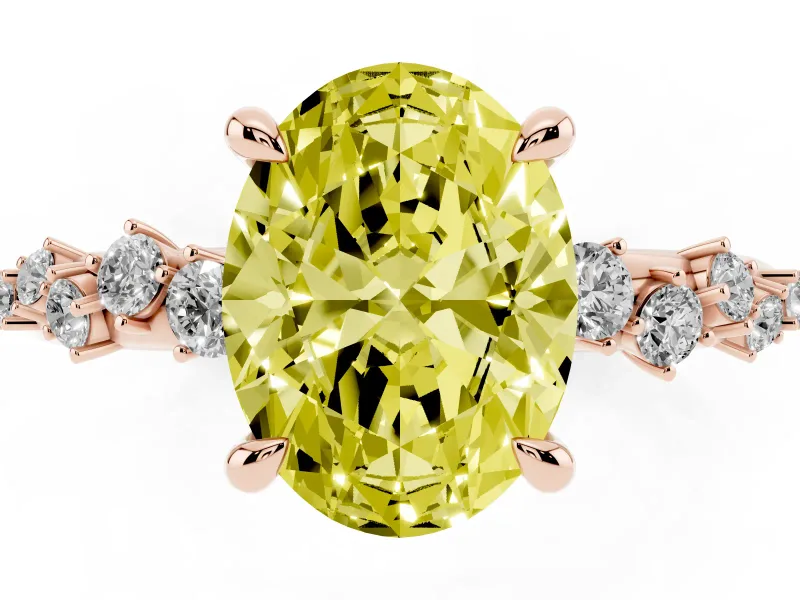 Oval Graduated Accent Engagement Ring Setting for a Fancy Yellow Lab-Grown Diamond | Rose Gold