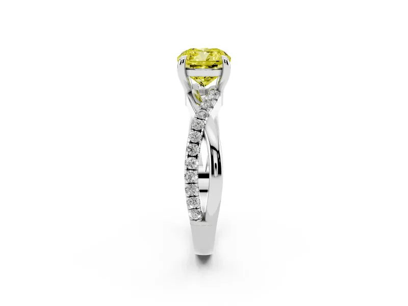 Cushion Cut Twist Engagement Ring Setting for a Fancy Yellow Lab-Grown Diamond | Platinum