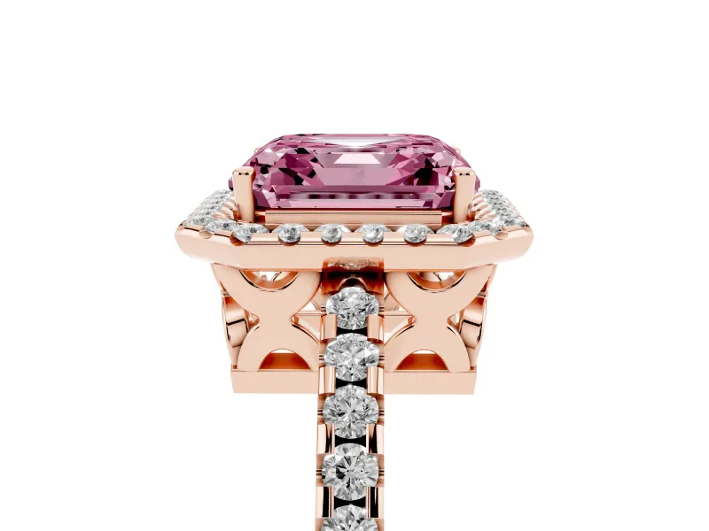 Asscher Cut Pave Halo Engagement Ring Setting for a Fancy Pink Lab-Grown Diamond | Rose Gold