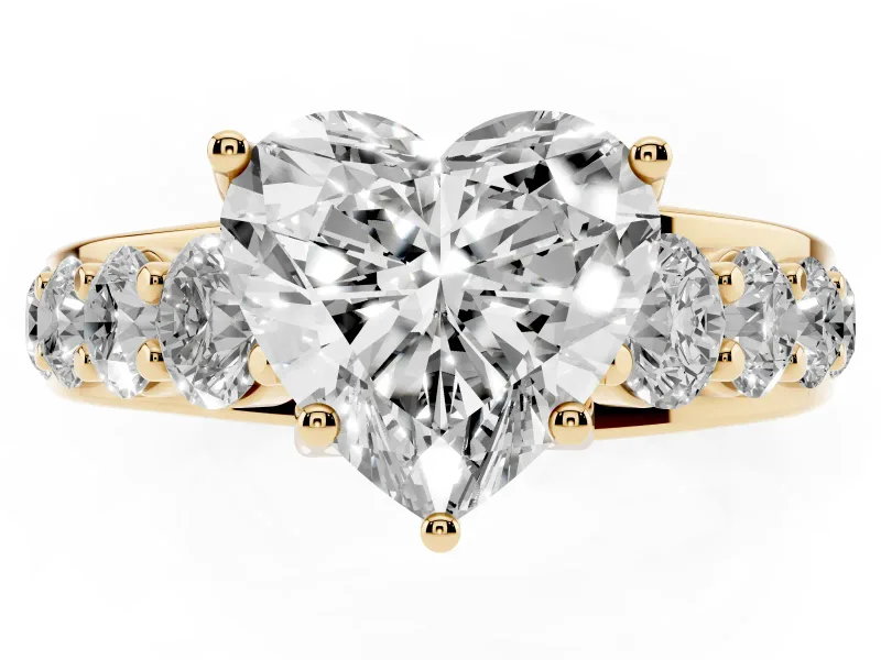 Heart-Shaped Graduated Side Stone Engagement Ring Setting | Shared Prong Rails | Yellow Gold
