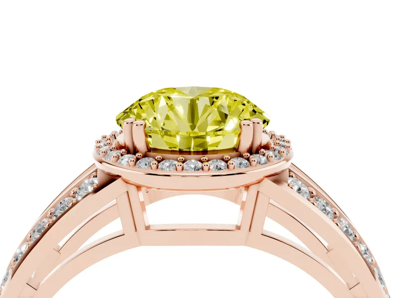 Round Halo Engagement Ring Setting for a Fancy Yellow Lab-Grown Diamond | Split Shank | Rose Gold