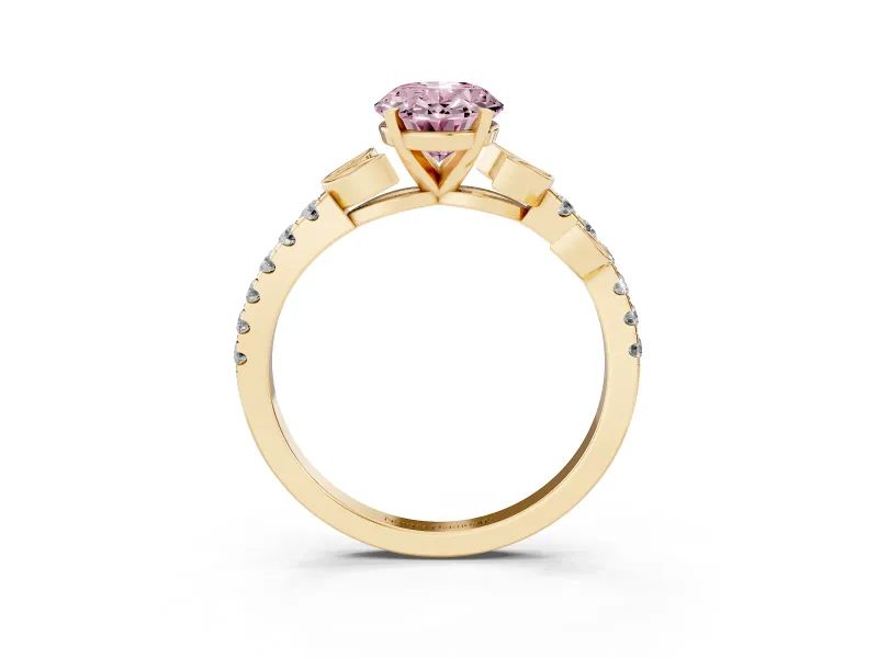 Oval Leaf Pavé Engagement Ring Setting for a Fancy Pink Lab-Grown Diamond | Yellow Gold