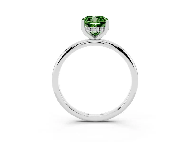 Fancy Green Cushion Cut Diamond Solitaire Engagement Ring Set in Platinum with Prong Setting and Polished Band