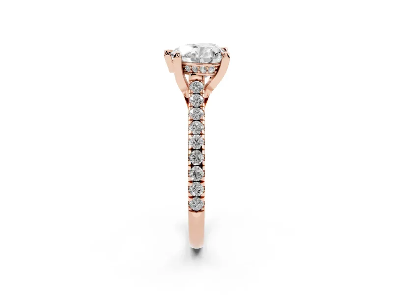 Heart-Shaped Hidden Halo Pave Engagement Ring Setting | Claw Prongs | Rose Gold