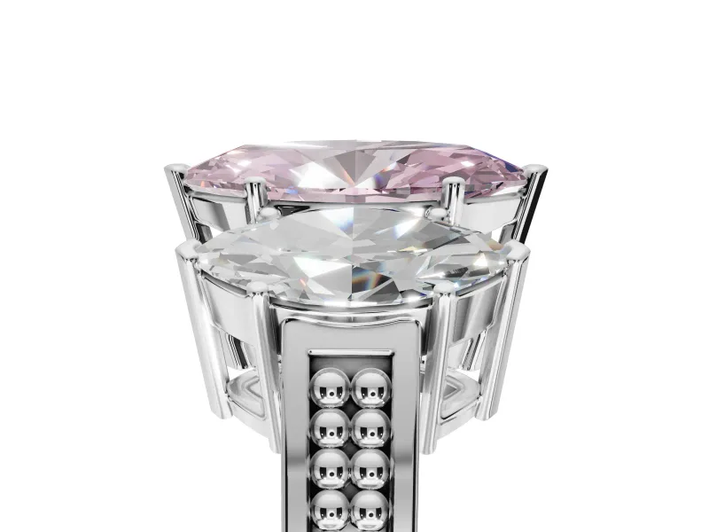 Marquise Three Stone Engagement Ring Setting for a Fancy Pink Lab-Grown Diamond | Beaded Shoulders | Sterling Silver