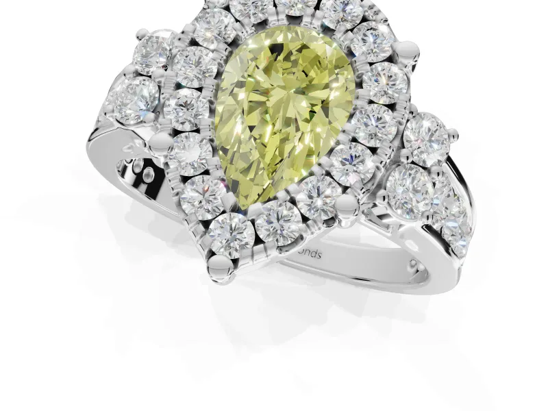 Pear-Shaped Halo Engagement Ring Setting for a Fancy Yellow Lab-Grown Diamond | Graduated Channel Band | Platinum