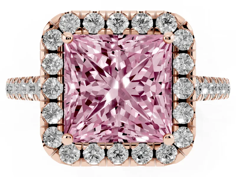 Princess Cut Raised Halo Engagement Ring Setting for a Fancy Pink Lab-Grown Diamond | Rose Gold