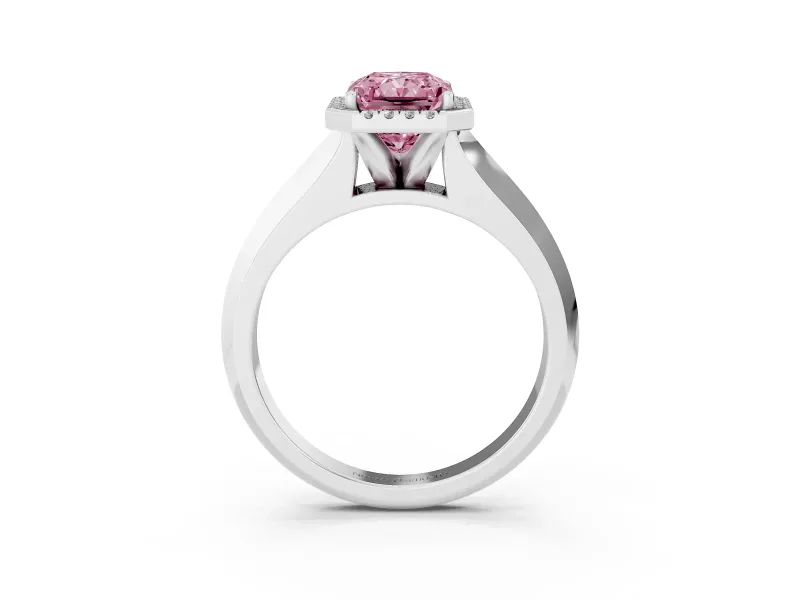 Radiant Cut Knife-Edge Halo Engagement Ring Setting for a Fancy Pink Lab-Grown Diamond | White Gold