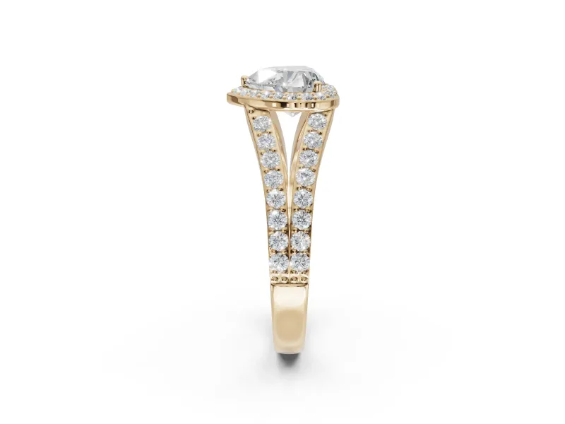 Heart-Shaped Halo Pavé Engagement Ring Setting | Narrow Split Shank | Yellow Gold