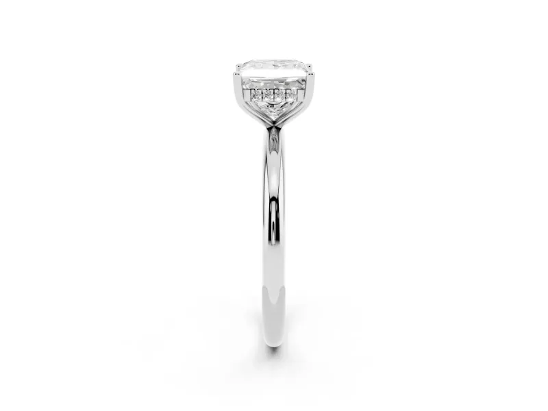 Princess Cut Micro-Prong Hidden Halo Engagement Ring Setting | Plain Band | Sterling Silver