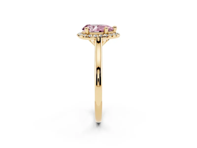 Pear-Shaped Halo Engagement Ring Setting for a Fancy Pink Lab-Grown Diamond | Plain Polished Band | Yellow Gold