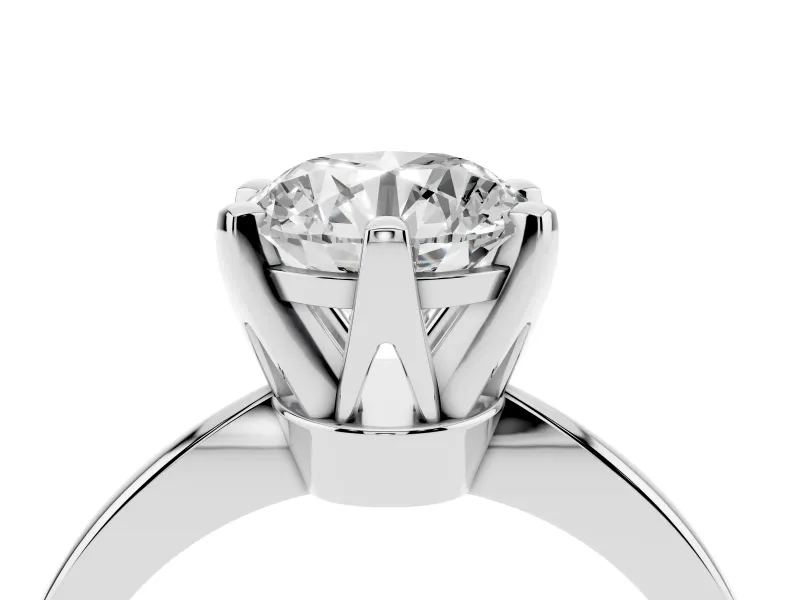 Round Cut Diamond Solitaire Engagement Ring Set in Platinum with Slim Tapered Solitaire Band