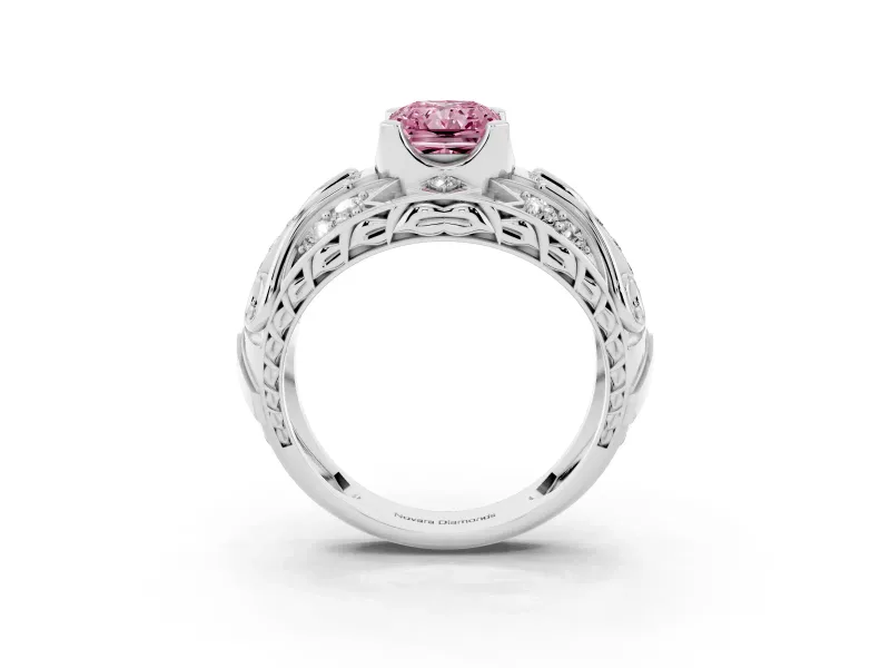 Radiant Cut Art Deco Graduated Engagement Ring Setting for a Fancy Pink Lab-Grown Diamond | Platinum