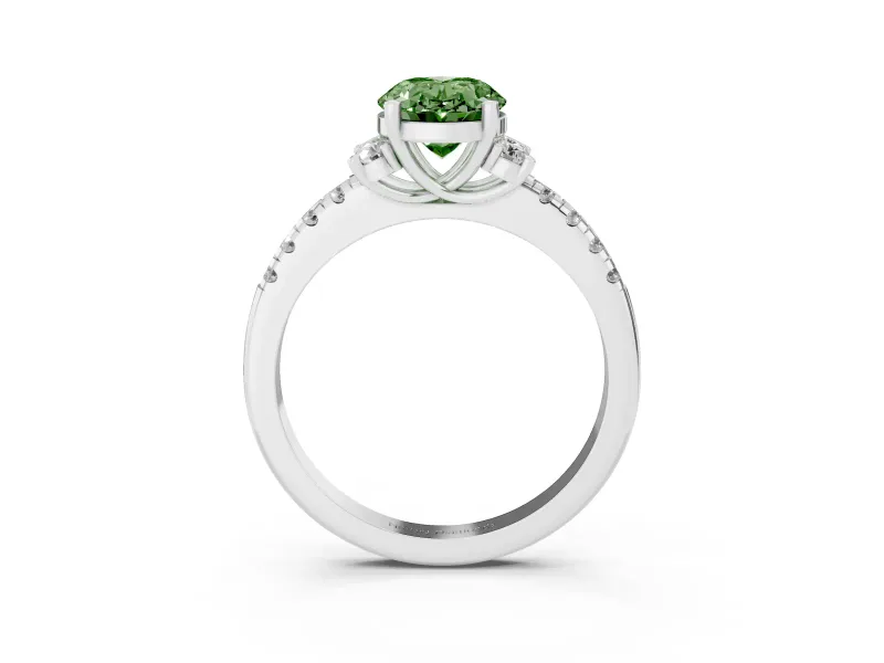 Oval Side Stone Engagement Ring Setting for a Fancy Green Lab-Grown Diamond | Pave Band | Sterling Silver