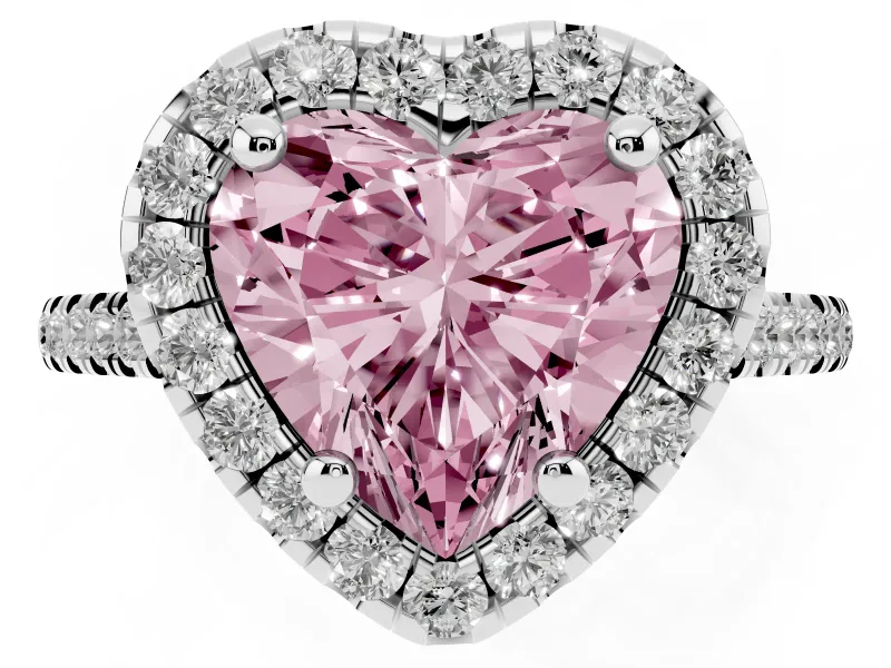 Heart-Shaped Halo Engagement Ring Setting for a Fancy Pink Lab-Grown Diamond | Tapered Band | Platinum