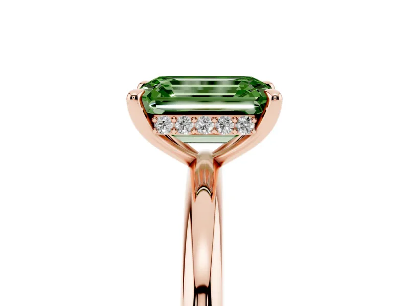 Emerald Cut Hidden Halo Ring Setting for a Fancy Green Lab-Grown Diamond | Rose Gold