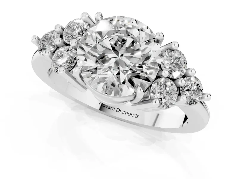 Round Cluster Side Stone Engagement Ring Setting | Plain Band | Platinum