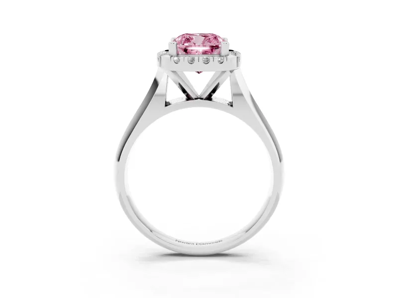 Cushion Cut Halo Engagement Ring Setting for a Fancy Pink Lab-Grown Diamond | Square Profile Band | Platinum