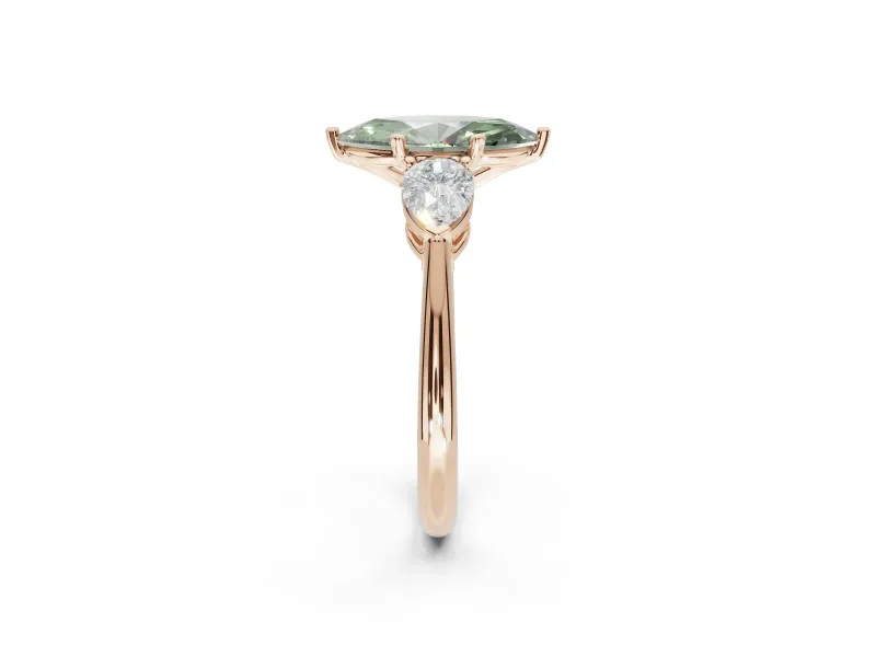 Marquise Three-Stone Ring Setting for a Fancy Green Lab-Grown Diamond | Pear Side Stones | Rose Gold