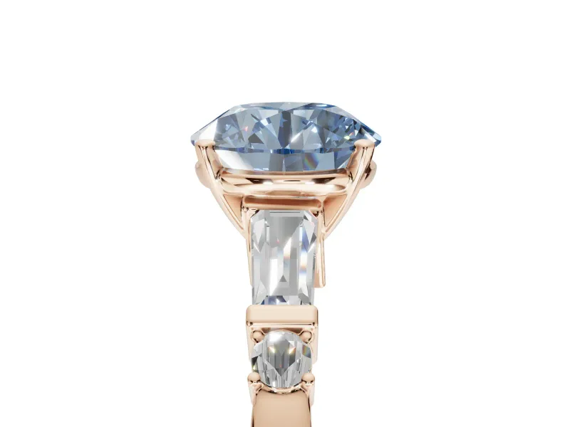 Round Tapered Baguette Engagement Ring Setting for a Fancy Blue Lab-Grown Diamond | Rose Gold