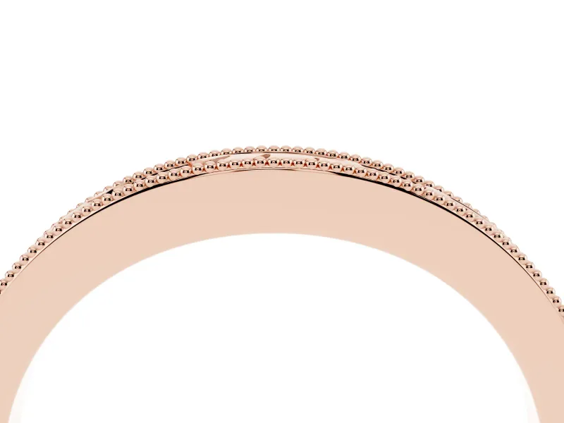 Round Lab-Grown Diamond Bezel Set Leaf Motif Wedding Band | Milgrain Edges | Rose Gold