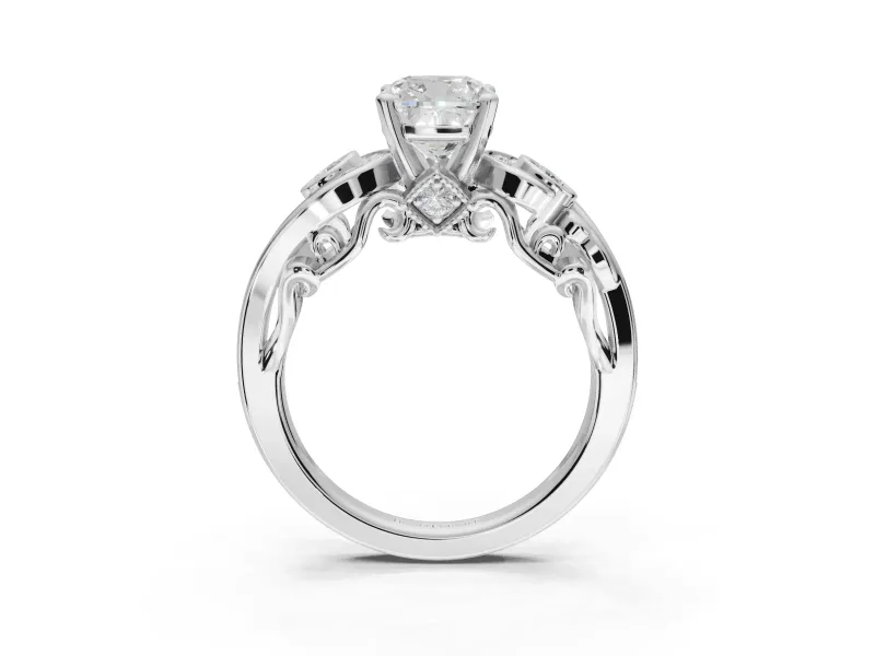 Cushion Cut Vintage Swirl Engagement Ring Setting | Bezel Side Accents | Sterling Silver