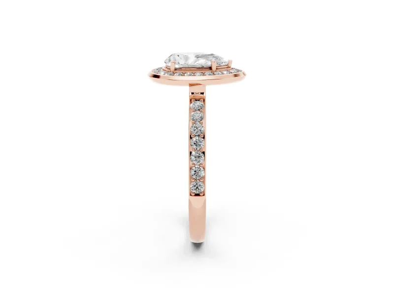 Pear-Shaped Bezel-Rim Halo Engagement Ring Setting | Pave Band | Rose Gold