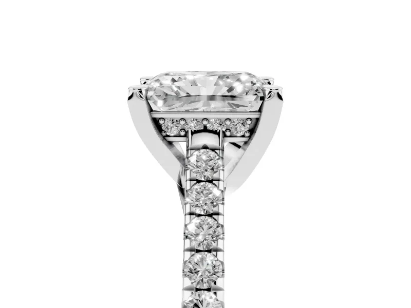 Radiant Cut Hidden Halo Pave Engagement Ring Setting | Claw Prongs | Platinum