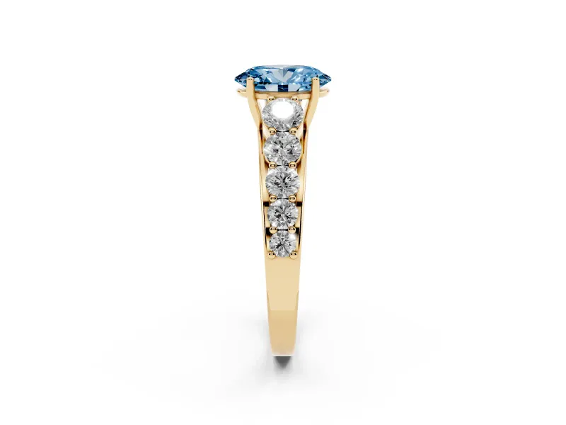 Oval Graduated Side Stone Engagement Ring Setting for a Fancy Blue Lab-Grown Diamond | Flat Top Band | Yellow Gold