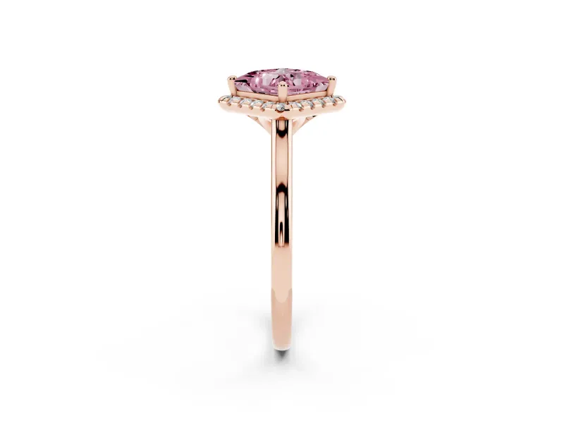 Princess Cut Halo Engagement Ring Setting for a Fancy Pink Lab-Grown Diamond | Plain Polished Band | Rose Gold