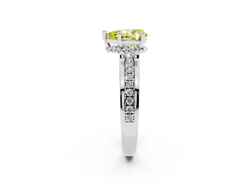 Pear-Shaped Channel Set Engagement Ring Setting for a Fancy Yellow Lab-Grown Diamond | Rope Collar | Sterling Silver