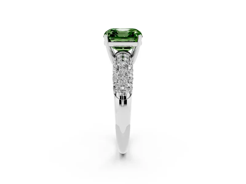 Asscher Cut Multi Row Pave Engagement Ring Setting for a Fancy Green Lab-Grown Diamond | White Gold