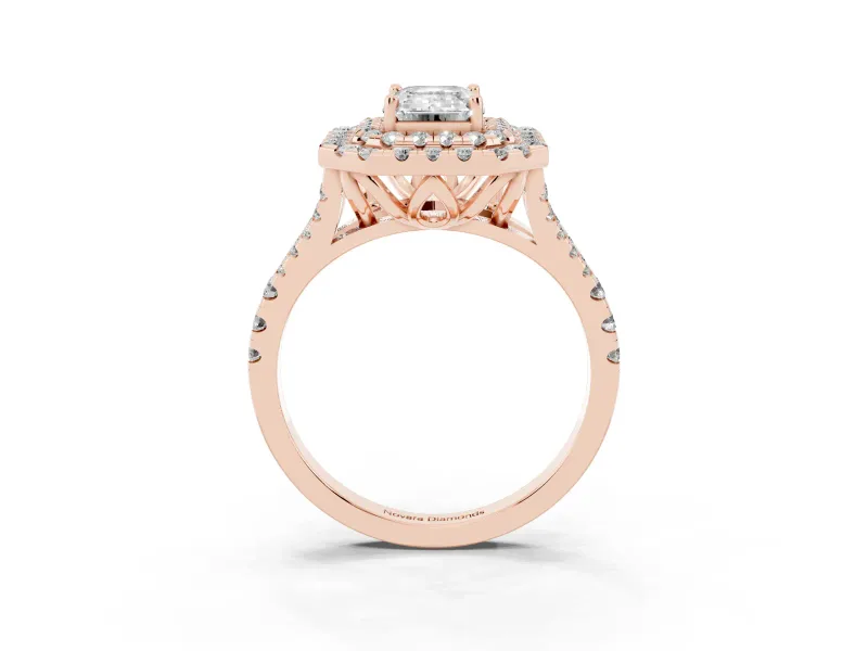 Emerald Cut Halo Split Shank Engagement Ring Setting | Rose Gold