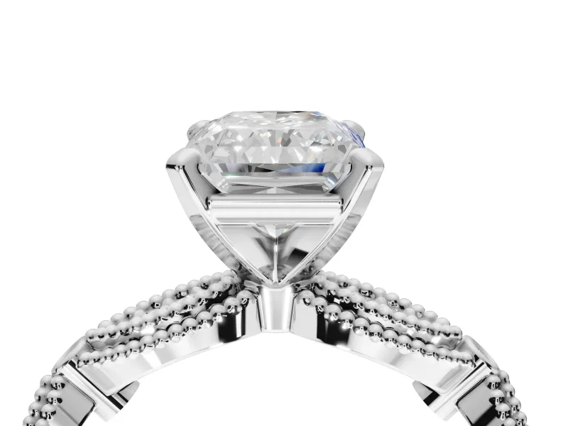 Radiant Cut Vintage Milgrain Engagement Ring Setting | Graduated Stations | Platinum