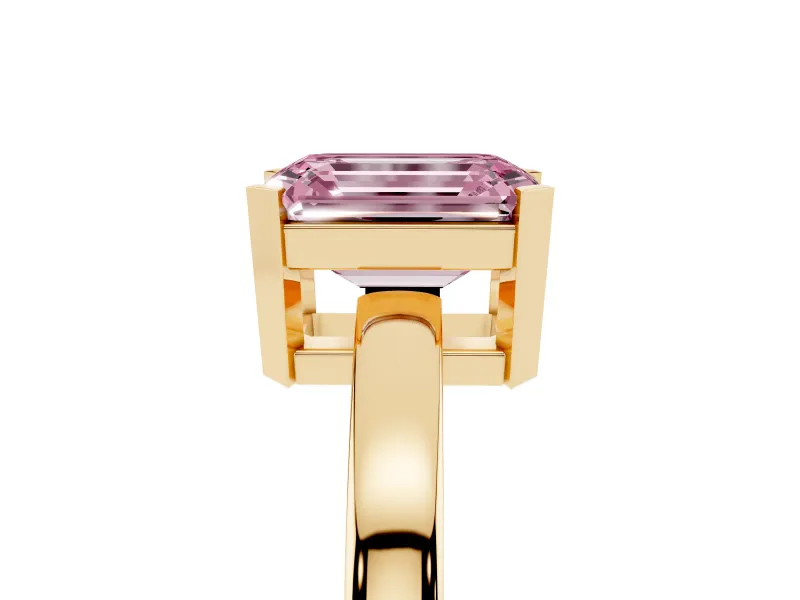 Emerald Cut Solitaire Engagement Ring Setting for a Fancy Pink Lab-Grown Diamond | Flat Tab Prongs | Yellow Gold