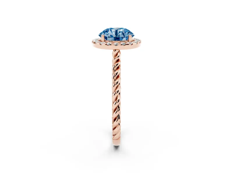 Round Rope Halo Engagement Ring Setting for a Fancy Blue Lab-Grown Diamond | Rose Gold
