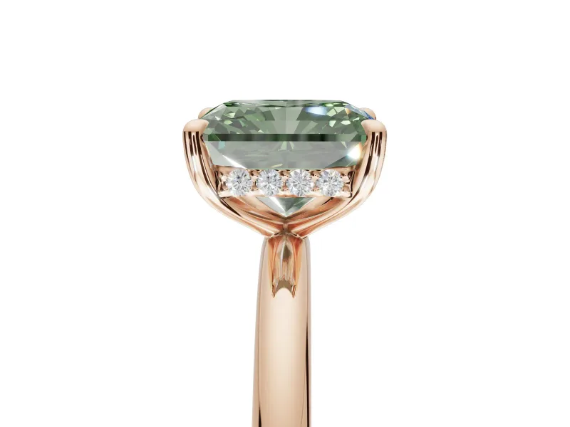 Radiant Cut Hidden Halo Ring Setting for a Fancy Green Lab-Grown Diamond | Rose Gold