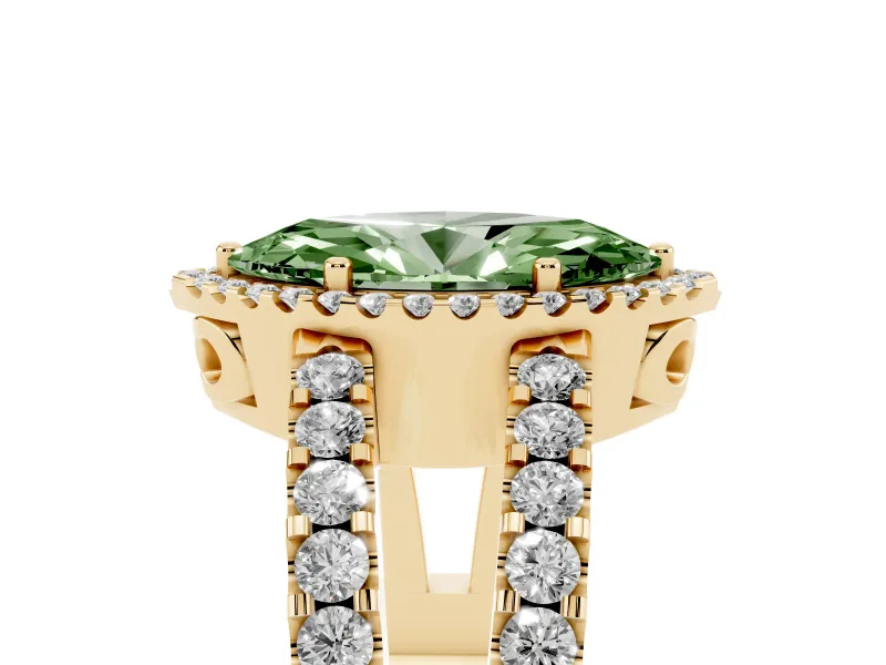 Marquise Halo Split Shank Engagement Ring Setting for a Fancy Green Lab-Grown Diamond | Yellow Gold