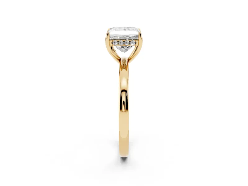 Princess Cut Hidden Halo Solitaire Engagement Ring Setting | Thin Wire Band | Yellow Gold