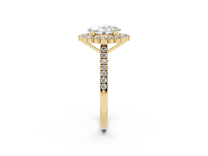 Oval Scalloped Halo Engagement Ring Setting | Single Row Pave | Yellow Gold